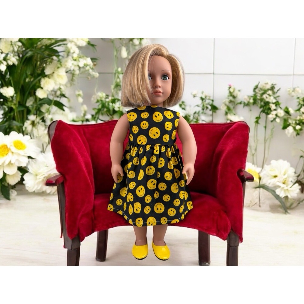 18 in Doll Smiley Face Emoji Dress Fits  American Girl Dolls Handmade W/ Shoes